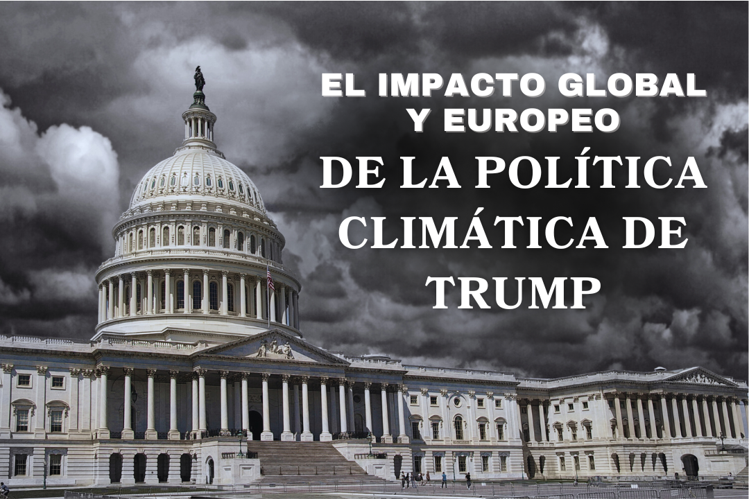 Edificio del Capitolio bajo cielo tormentoso representando el impacto global de la política climática de Trump